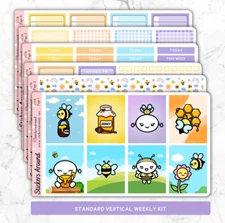 Bee Themed Vertical Kit | Hand Drawn Planner Sticker Kit | 1.5" Wide Column