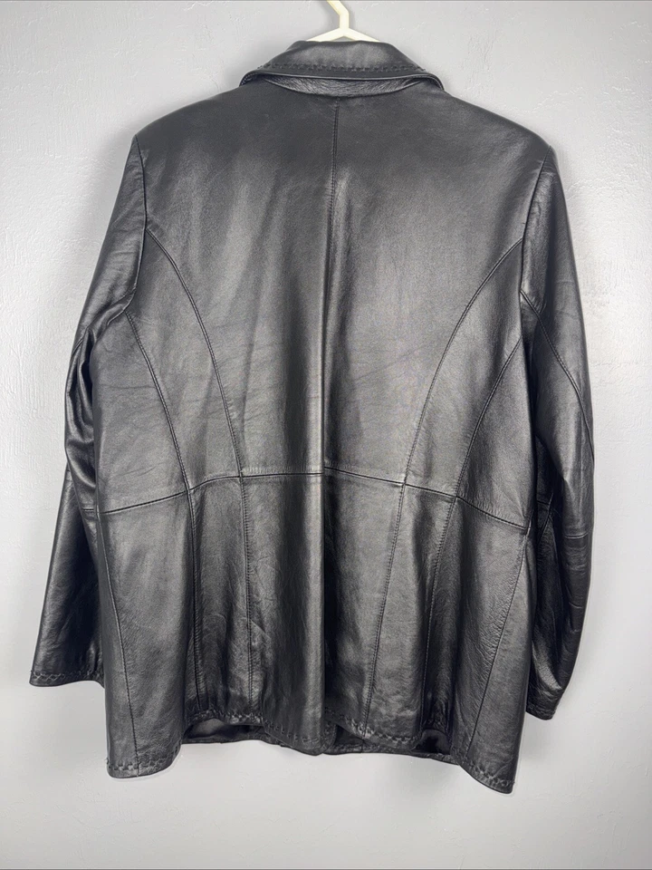 Chaqueta Blazer Avenue de Cuero para Mujer 18/20 Negra Abotonada Informal Con Bolsillos Foto 4 de 4