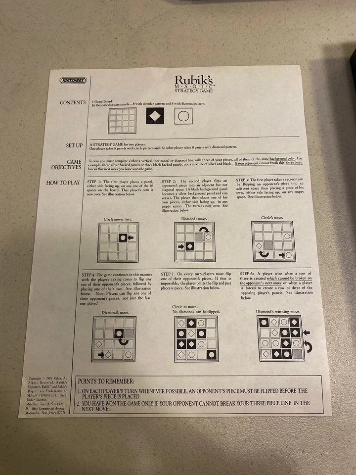 Rubik's Magic Strategy Board Game Complete with Instructions 1987 Matchbox - Image 3 of 4