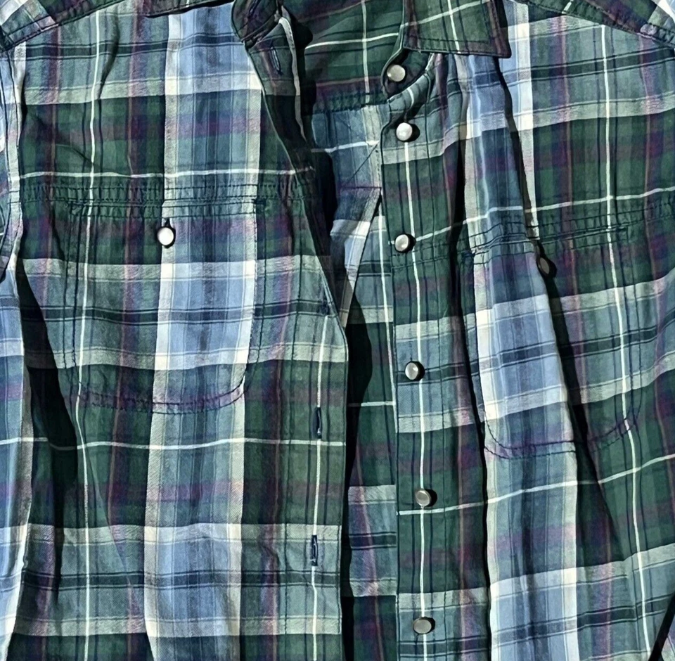 Liz Wear миниатюрный женщин зеленый и синий клетку длинным рукавом с воротником на пуговицах Sz P - Изображение 4 из 4