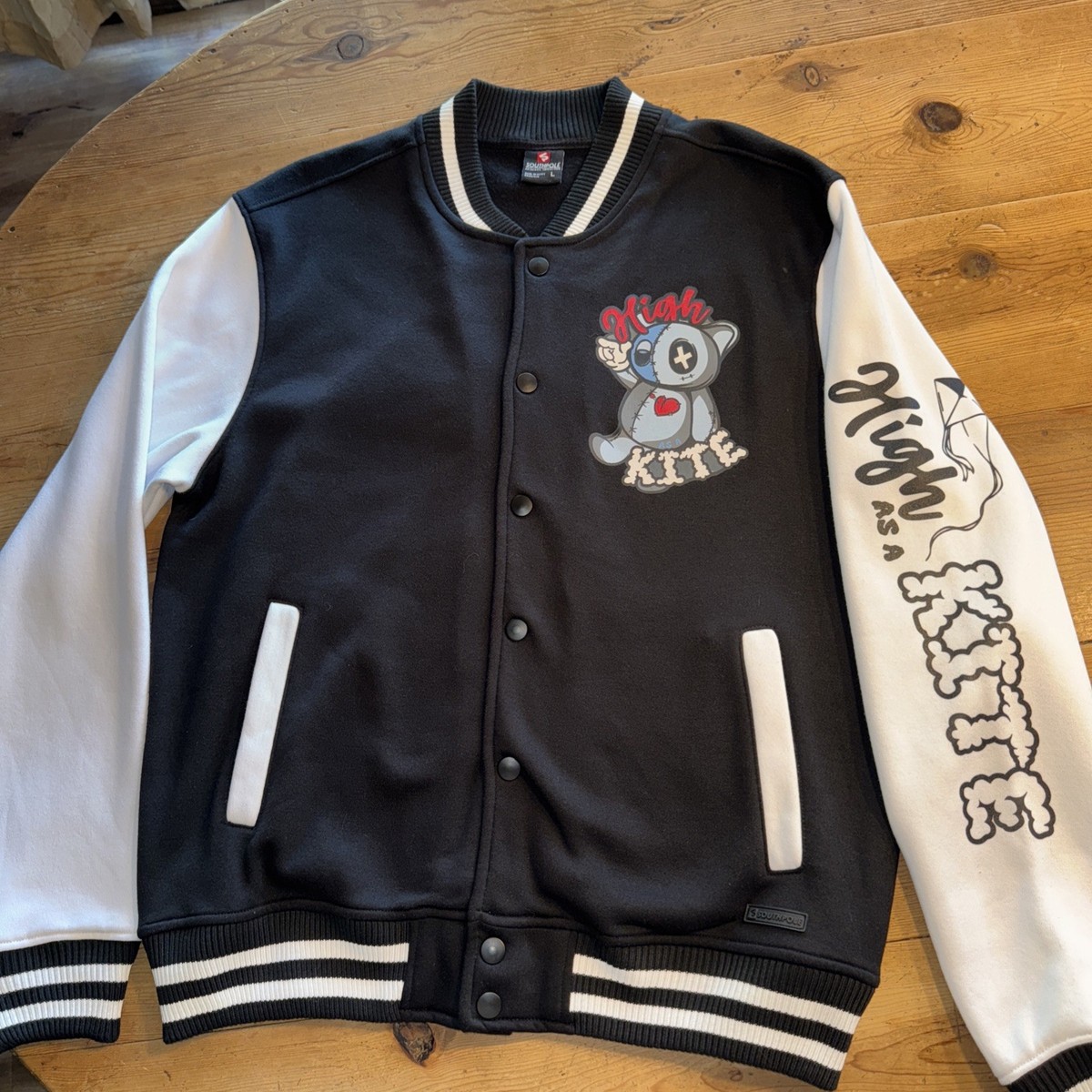 Southpole Varsity Jacket LARGE High As a Kite BLACK WHITE NWOT 