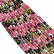 Natural Multi Tourmaline Gemstone Box Shape Faceted Beads 4 mm Strand 8" UGB138