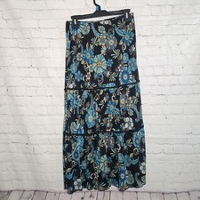 Vtg Y2k Heart Soul Micro Mesh Tiered Retro Flower Maxi Skirt M Boho WhimsiGoth