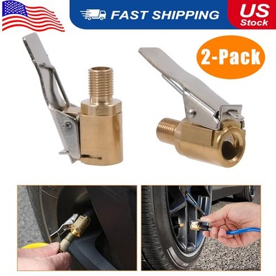 2 Pack Brass Tire Air Chuck, Locking Quick Connect Inflator Hose Adapter, No Lea