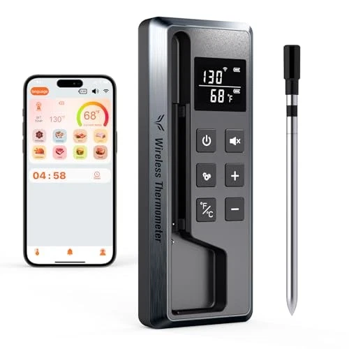 PANECEIA MEAT THERMOMETER DIGITAL WIRELESS LONG RANGE, APP, CHEF GRAY