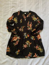 Old Navy - Black Floral Printed Short Pintuck Dress - Women's Size Medium
