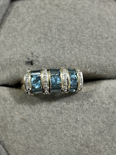 Estate 14k Yellow gold blue topaz & diamond ring 3.1 grams size 6 Vintage - Picture 7 of 7