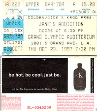 JANES ADDICTION CONCERT TICKET STUB, 10/23/1997, GRAND OLYMPIC AUDITORIUM