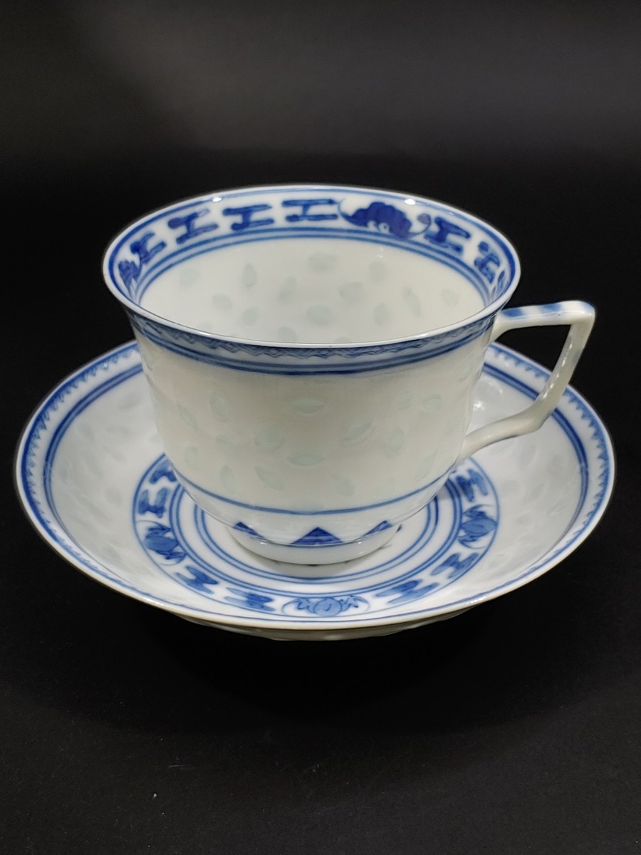 清代青花玲珑瓷茶杯19th C China Kangxi Mark Blue White Porcelain
