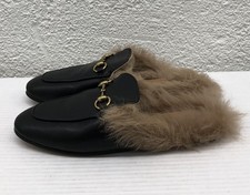 GUCCI 5 US 35 EU Princetown Fur Mule Horsebit Loafer Black Leather L106