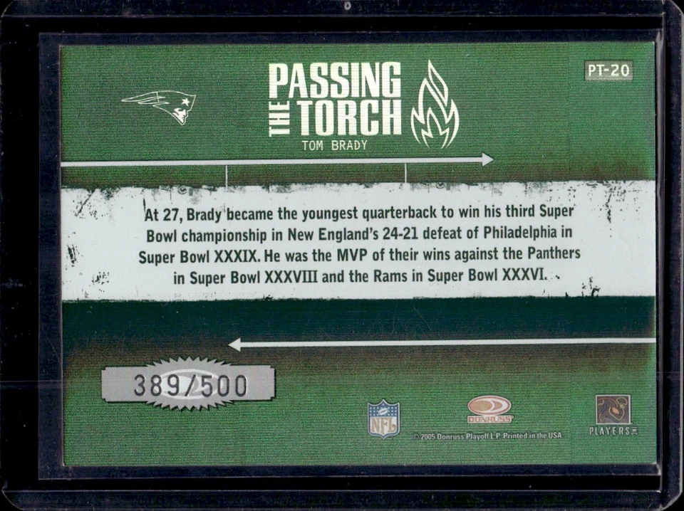 Tom Brady 2005 Donruss Elite #PT-20 Passing the Torch /500 READ - Image 2 of 2
