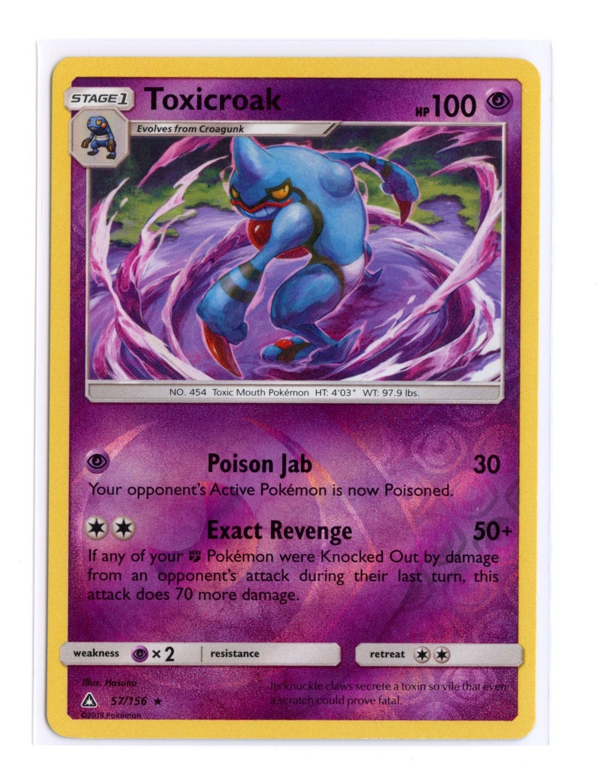 Toxicroak 57/156 Rare Reverse Holo SM - Ultra Prism Pokemon NM