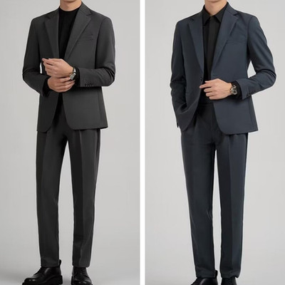 Men's 2Pcs Suit One Button Business Blazers and Pants Set Casual Work Suits Set