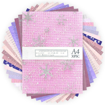 Aromoty 30 Sheets A4 Size Textured Scrapbook Paper&Mesh Fabric Set - Large Handm