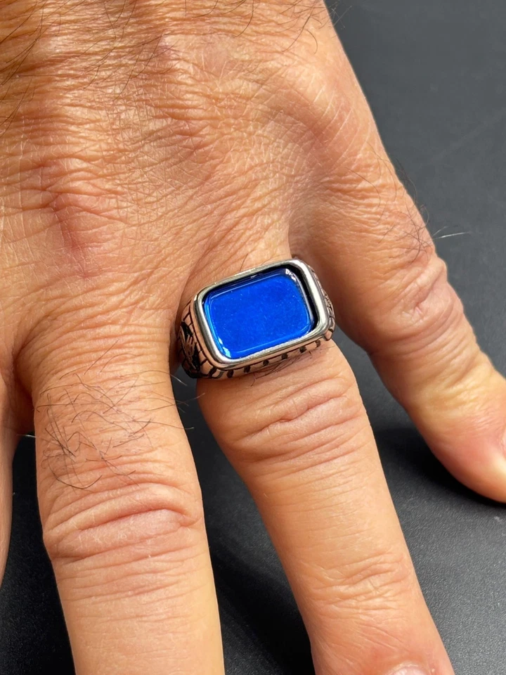 Anello per Uomo Acciaio con Zircone Blù misure 9, 10, 11 - Immagine 3 di 4