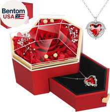 Preserved Red Real Rose with Necklace Forever Flowers Diamond Shaped Box for Mom