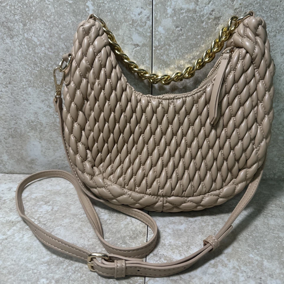 Bolso de Hombro Urban Expressions Periwinkle Beige Acolchado Cadena y Correas para el Hombro Foto 2 de 4