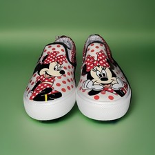 Disney Minnie Mouse Big Girl Slip-On Sneakers Shoes White Red Polka Dot Size 3