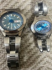 SEIKO ALBA AKA Blue Wristwatch Set Analog Date Stainless Steel Twin Pack