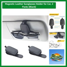 Magnetic Leather Sunglasses Holder for Car, 2 Packs Black