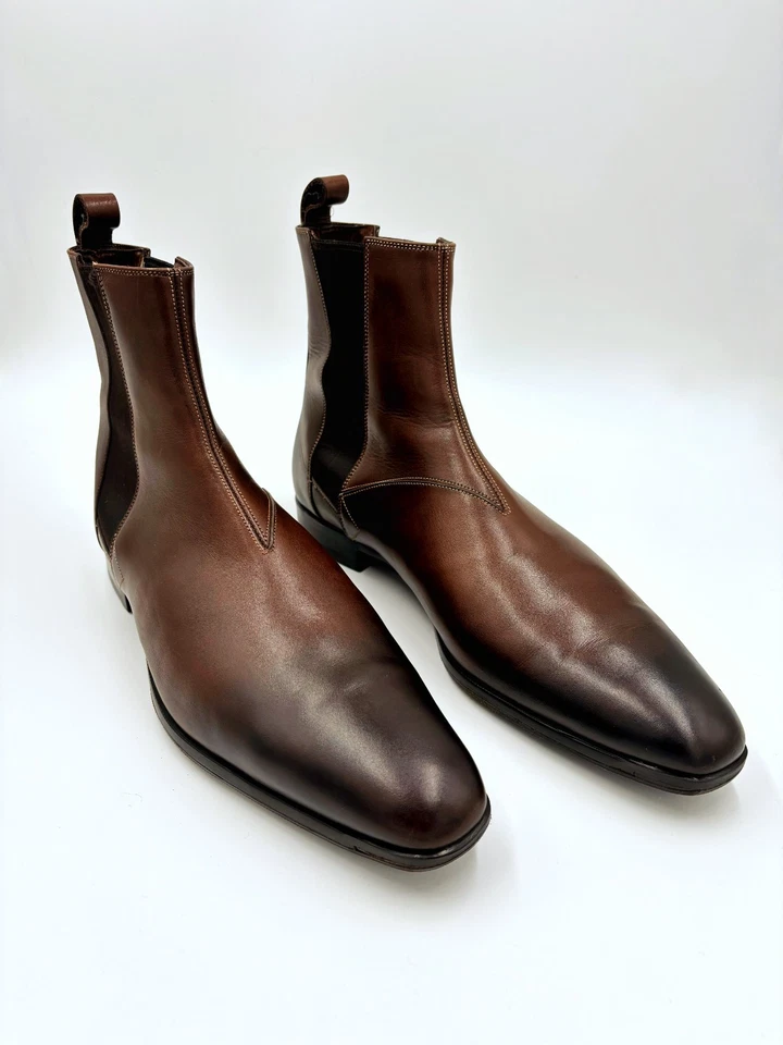 Botas Chelsea Santoni Cuero Marrón Forradas de Invierno UK8/EU42/US9 Hechas en Italia Foto 2 de 4