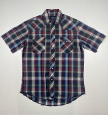 Wrangler Shirt Mens M/L Multicolor Plaid Western Pearl Snap Short Sleeve Read