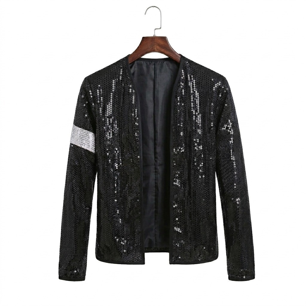 Michael Jackson MJ Thriller Style Black Sequin Jacket Stage Dance