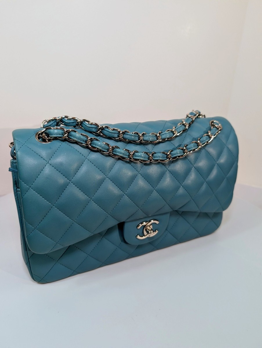 Chanel Teal Quilted Lambskin Jumbo Classic Double Flap Bag | eBay