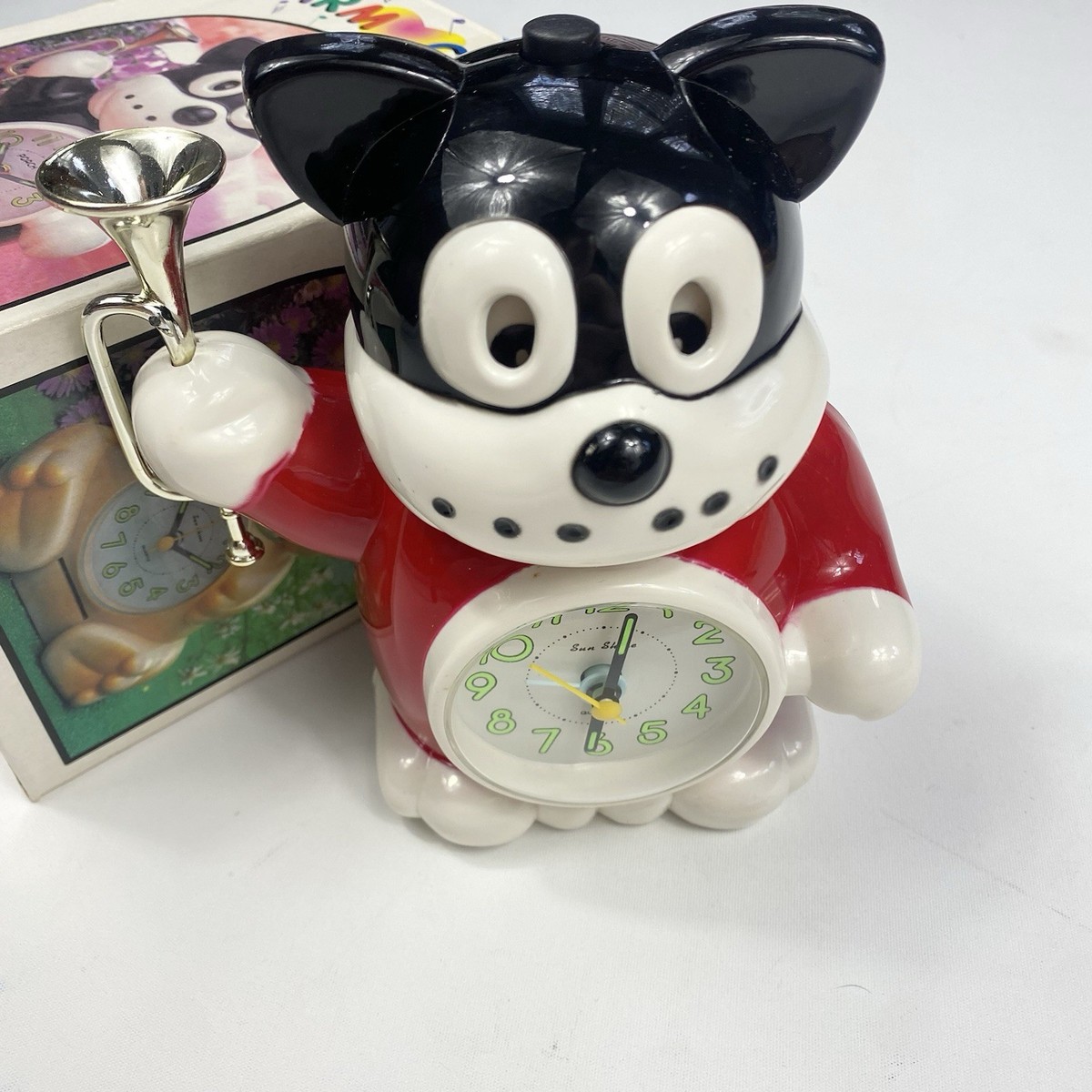 Vintage Norakuro Alarm Clock Cat Novelty Trumpet Japanese Retro