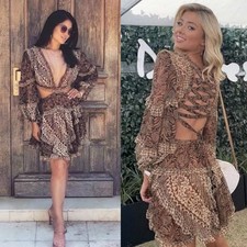 Zimmermann Tali Dress Size 3 AU 14 / US 10 Silk Batik Print Mini Cut Out