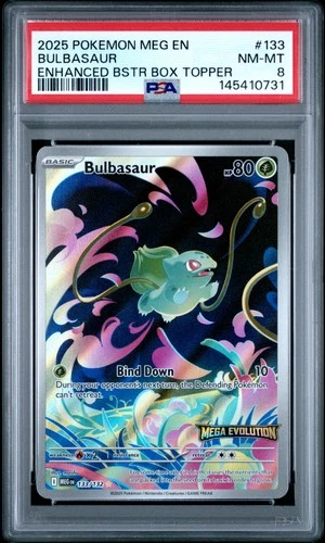 2025 POKEMON MEG EN-MEGA EVOLUTION ENHANCED BOOSTER BOX TOPPER BULBASAUR PSA 8