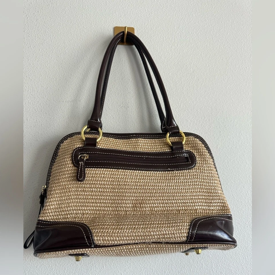 Bolso de Mano Giani Bernini Tejido Cuero Marrón Borde Asas Trenzadas Bolso Tejido Foto 2 de 4