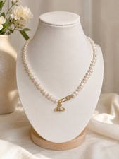 Vivienne Westwood Pearl Beaded Necklace Gold-...