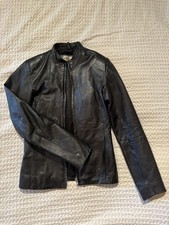 Windsor Soft Real Leather Black Zip Up Collarless Fitted Jacket Size 8 Small