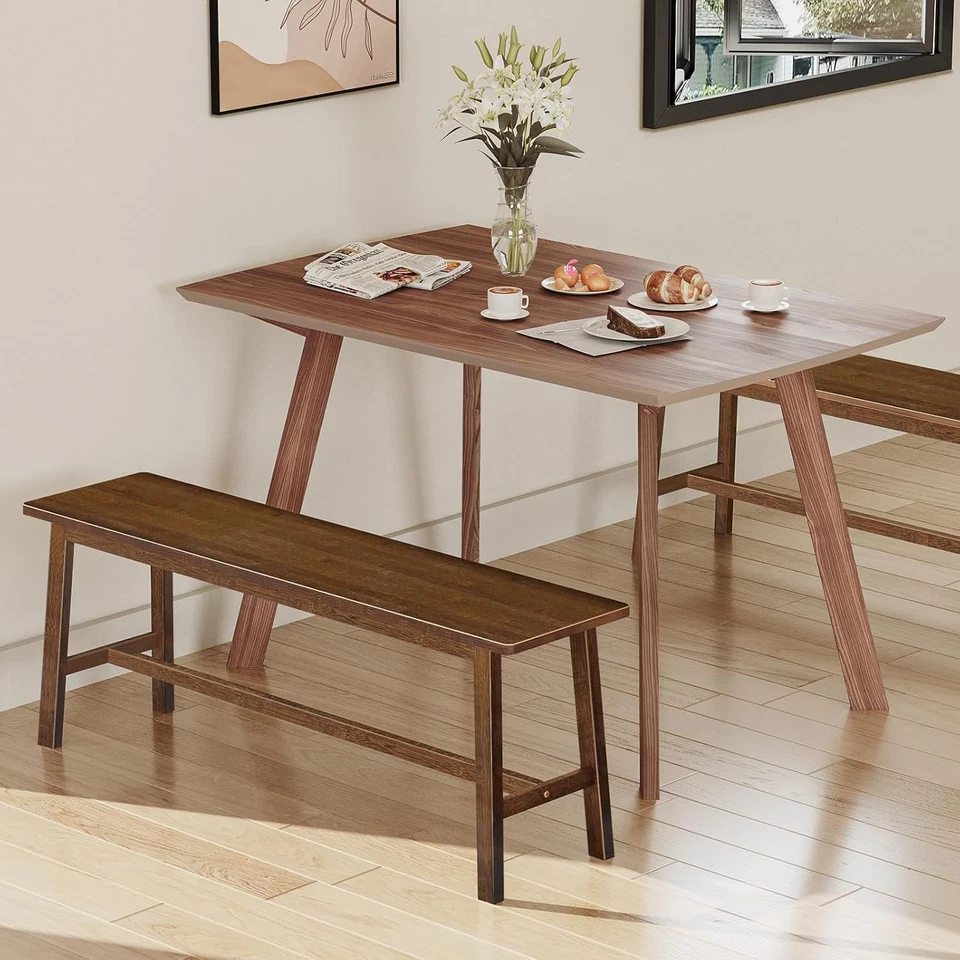 Banco de jantar HOOBRO 39,3"" bambu fazenda cozinha mesa banco resistente - Imagem 2 de 4