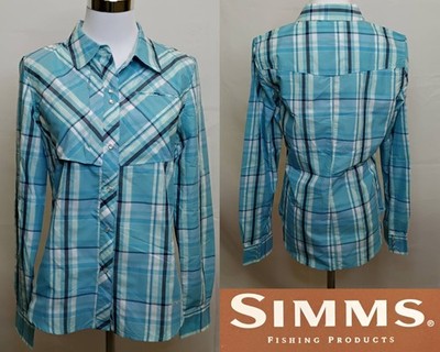 Simms Big Sky Long Sleeve Shirt Women's M Teal Blue Plaid UPF 50+ NWT #J4814