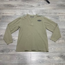 Harley Davidson Vintage Khaki Waffle Knit Henley Long Sleeve Shirt Thermal L
