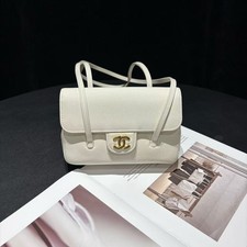 Auth Chanel Mini Preppy Coco Shoulder Bag White Caviar Leather Gold Hardware