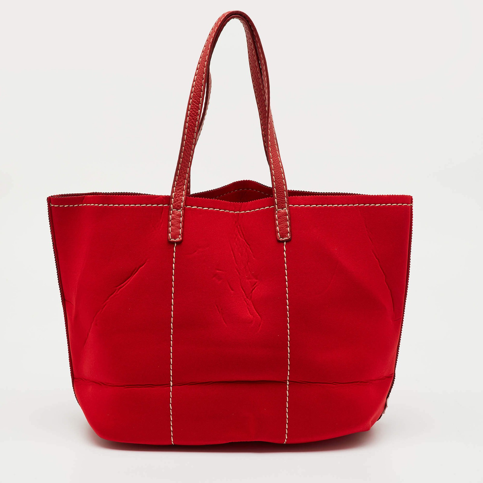 Prada Red Neoprene and Leather Logo Canapa Tote thumbnail 4