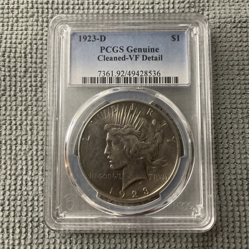 1923-D Peace US Silver Dollar GRADED by PCGS CLEANED -VF Detail