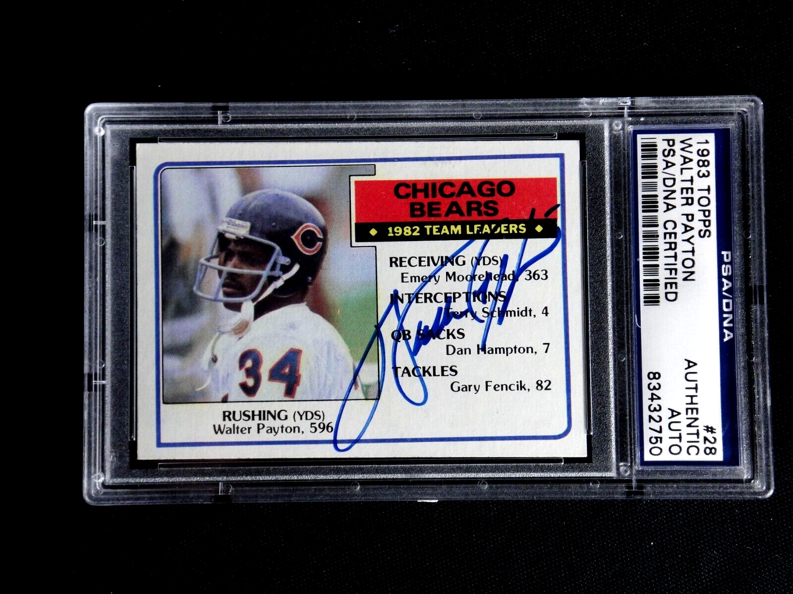 WALTER PAYTON SIGNED PSA/DNA 1983 TOPPS FOOTBALL CARD #28 AUTOGRAPHED AUTO BEARS