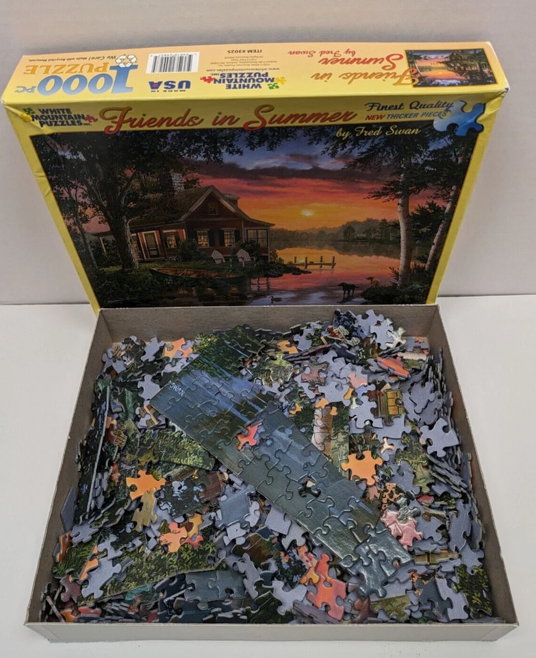 Puzzle Lake Cabin Sunset 1000 piezas White Mountain Friends in Summer Hecho en EE. UU. Foto 3 de 4