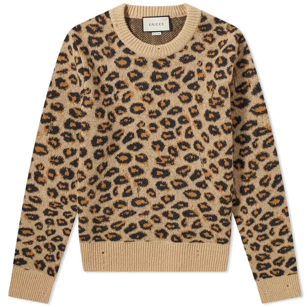 GUCCI LEOPARD PRINT CREW NECK KNIT SWEATER -SIZE XL -NWT