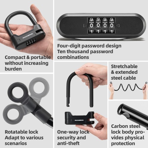 ROCKBROS Electric Scooter Lock Original Design Extended Steel Cable Portable - Picture 9 of 12