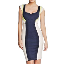 French Connection 'Monroe' ~ Sand & Navy Colorblock Bodycon Dress 0 NEW $188