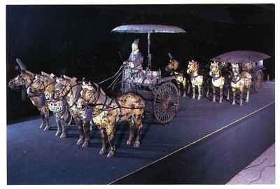China Postkarte Chinesisches Artefakt Bronze Streitwagen gezogen von Zugpferden unbesendet