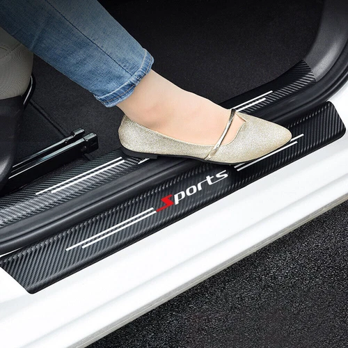 4Pcs Universal Car Door Plate Sill Scuff Cover Anti Scratch Carbon Fiber Sticker - Foto 10 di 12