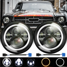 For Ford Mustang 1965-1978 7" INCH Round LED Headlights Halo DRL Angel Eyes Pair