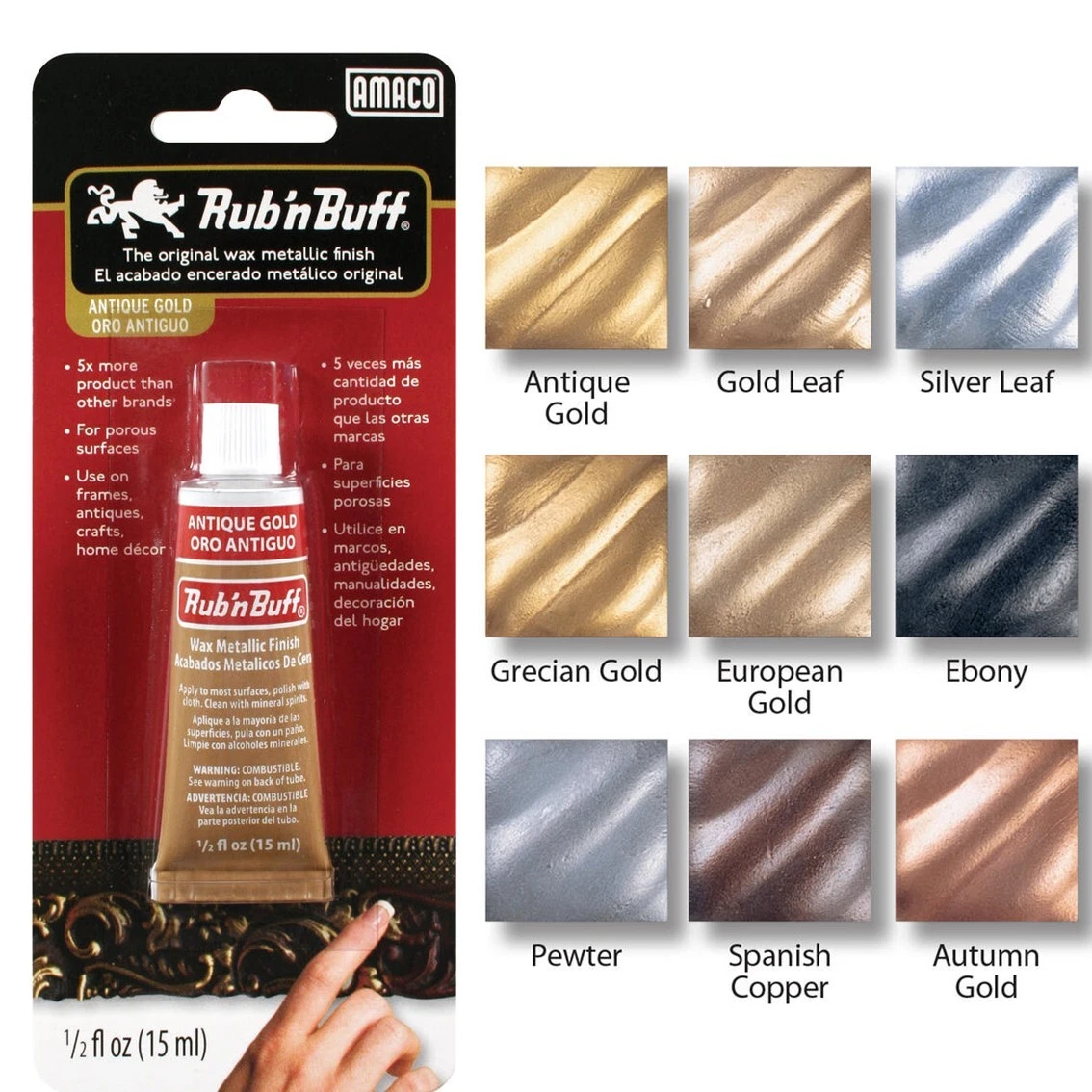 Amaco Rub n Buff Metallic Finish Pigments Wax 15ml Tubes 9 Colors Antique  Crafts