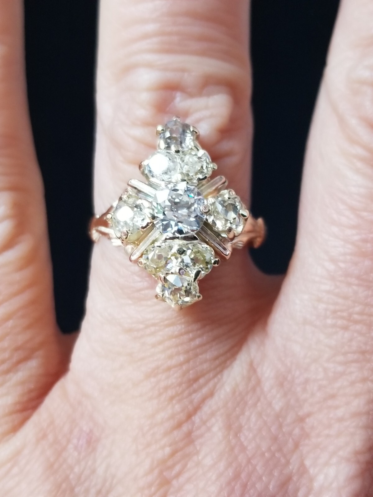 2.20TCW Antique Old Mixed European Diamond Multi Fancy Color 12k ring